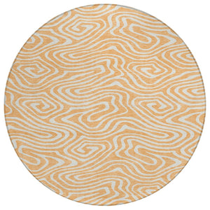 HomeRoots 5' Peach and Ivory Abstract Area Rug - Stylish, Washable Design for Indoor and Outdoor Spaces 8' Round 598994