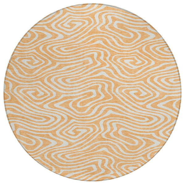 HomeRoots 5' Peach and Ivory Abstract Area Rug - Stylish, Washable Design for Indoor and Outdoor Spaces 8' Round 598994