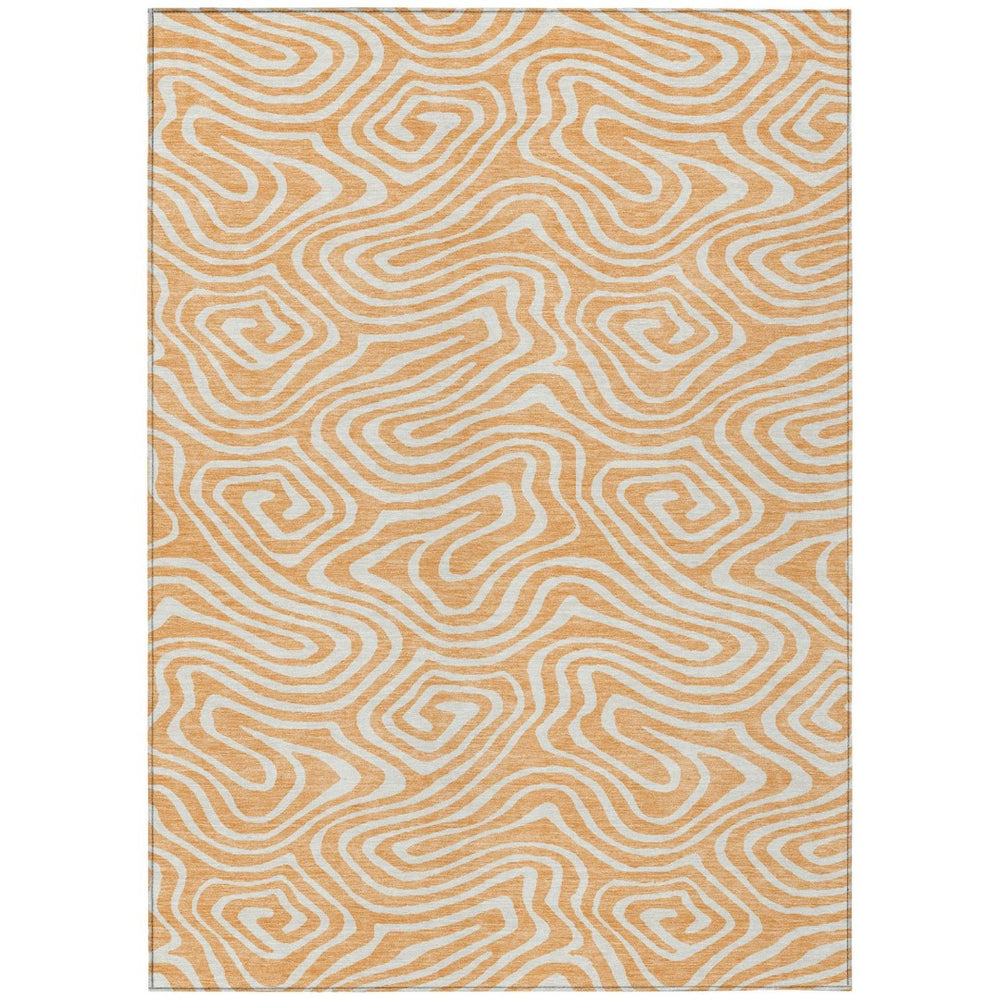 HomeRoots 5' Peach and Ivory Abstract Area Rug - Stylish, Washable Design for Indoor and Outdoor Spaces 10' X 14' 598997