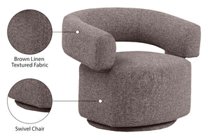 Niya Brown Linen Textured Fabric Swivel Accent Chair 598Brown Meridian Furniture