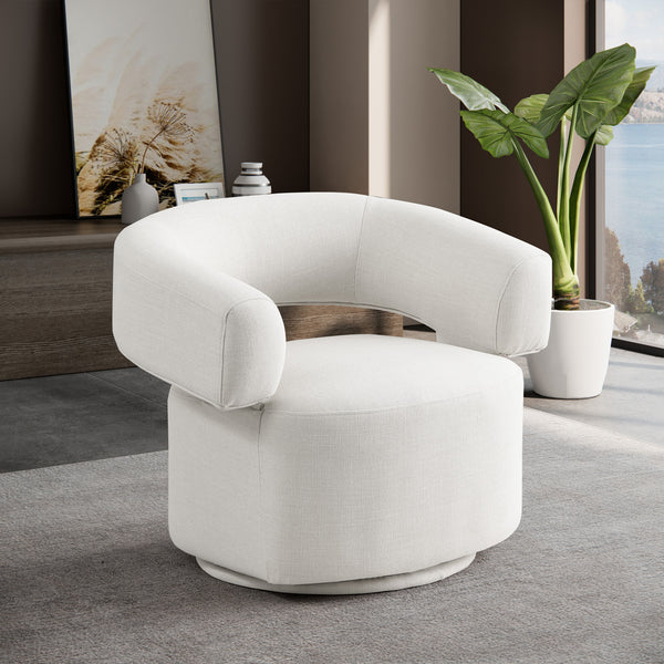 Niya Cream Linen Textured Fabric Swivel Accent Chair 598Cream Meridian Furniture