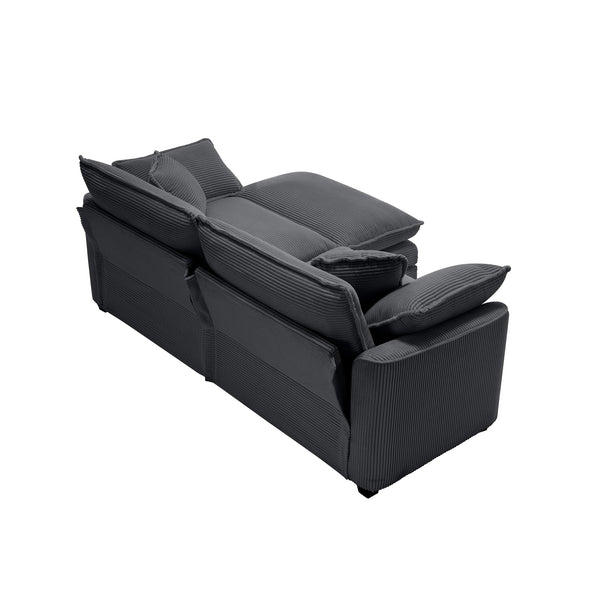 English Elm Corduroy L-Shaped Two-Seater Sofa With Ottoman – Cozy Grey Retro Design For Small Spaces & Comfort W714S00830