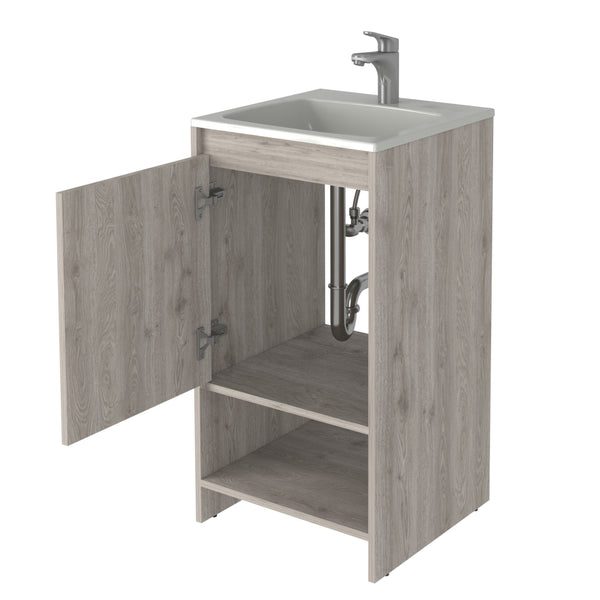 English Elm Chariot Free Standing Vanity Cabinet with Open Shelf and Cabinet Storage, 17.7" W x 33.5" H, Modern Design LIGHT GREY 22 L x 22 W x 6 H B128S00069
