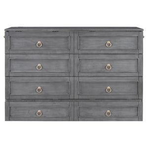 English Elm Queen Murphy Wall Bed with Rattan Panel Cabinet and Storage Drawers for Studio Rooms Gray LP000676AAE