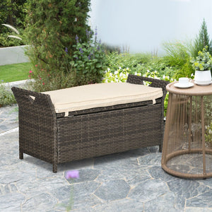 English Elm Outsunny 27 Gallon Outdoor Storage Bench With Cushion, Stylish Pe Rattan 2-In-1 Patio Furniture Solution W2225P200482-GIGA