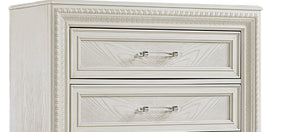 English Elm 1pc Five-Drawer Tall Storage Chest with Bright Finish, Elegant Pulls, Spacious Wooden Bedroom Tower Antique White 41 L x 22.5 W x 57 H B2741P408963