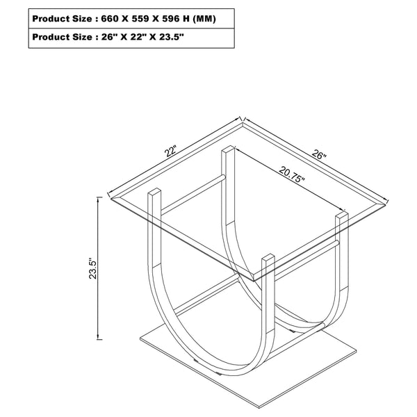 English Elm Amelia Chrome U-Shaped Glass Top End Table — Reflective Metal Frame, Spacious Modern Square Desk Surface B062P328652