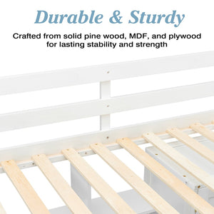 English Elm Twin Over Full Bunk Bed Solid Pine Frame with Built-in Slide and Storage Staircase White W504S00264
