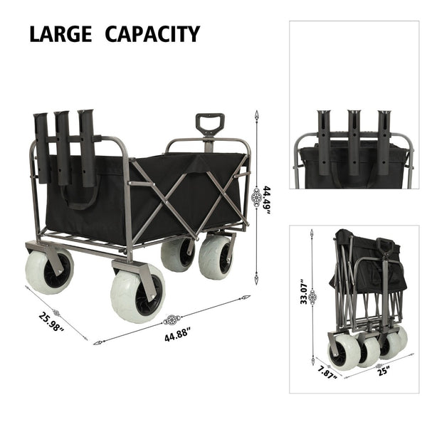 English Elm Fishing Cart All Terrain Steel Frame with Rod Holders and 9 Inch Pneumatic Tires W2932P253148