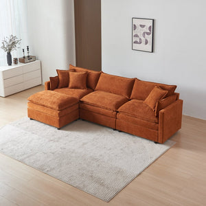 English Elm Stylish Modular L-Shaped Sectional Sofa With Ottoman - Cozy Chenille Upholstered Design For Living Rooms, Apartments, And Offices W1765S00087-GIGA