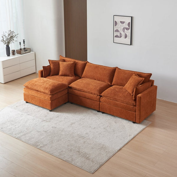 English Elm Stylish Modular L-Shaped Sectional Sofa With Ottoman - Cozy Chenille Upholstered Design For Living Rooms, Apartments, And Offices W1765S00087-GIGA