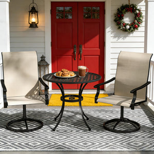 English Elm High Back Swivel Outdoor Patio Chairs with Breathable Mesh and Powder Coated Steel Frame T3971P444463