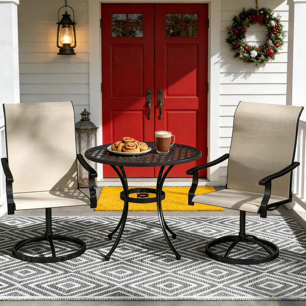 English Elm High Back Swivel Outdoor Patio Chairs with Breathable Mesh and Powder Coated Steel Frame T3971P444463
