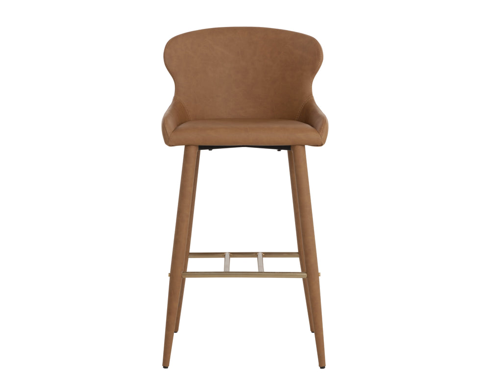 Sunpan Evora Barstool - Sleek Minimalist Design In Elegant Faux Leather With Stylish Metal Upholstered Legs Brown Faux Leather 112210