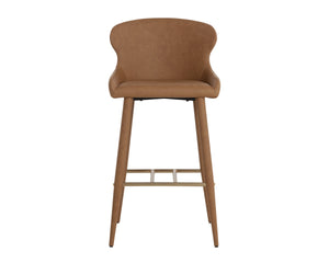Sunpan Evora Barstool - Sleek Minimalist Design In Elegant Faux Leather With Stylish Metal Upholstered Legs Brown Faux Leather 112210