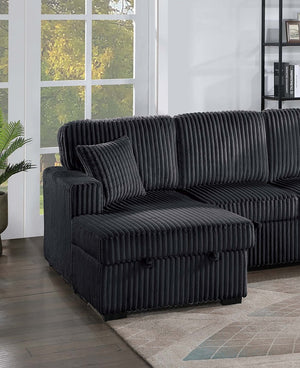 English Elm Chocolate Corduroy 3 Piece Sectional Sleeper Sofa with Raf Laf Chaise Storage Seating Black B011S02170