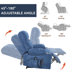 English Elm Dual Motor Power Lift Recliner with Massage Heat and Leatherair Upholstery for Living Room Blue W3224P290205