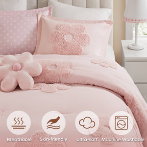 English Elm 4-piece Reversible Tufted Chenille Floral Comforter Set with Decorative Flower Pillow B035P408214
