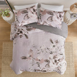 Madison Park Neko Shabby Chic 3 Piece Floral Printed Duvet Cover Set MP12-8318 Lilac