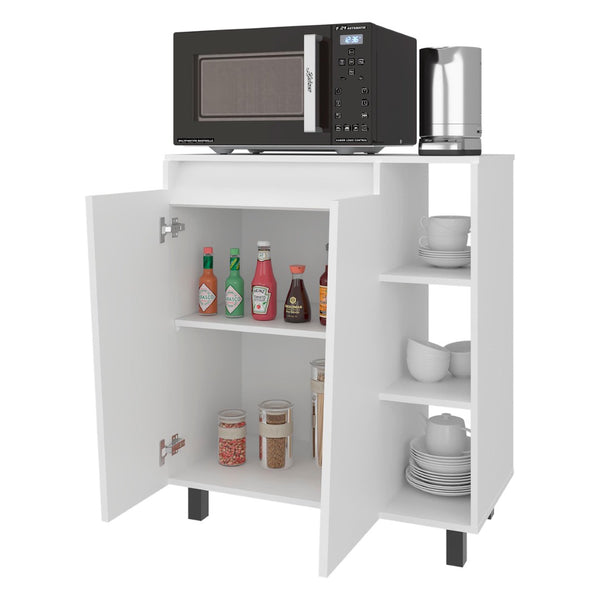 English Elm White Kitchen Storage Cabinet with Open Shelving and Enclosed Doors for Compact Spaces B062P483752