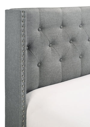 English Elm 1pc Full Size Wingback Bed Gray Upholstered Button-Tufted Headboard with Nailhead Trim & Solid Frame, 60.7"x80.7" B2741P347929