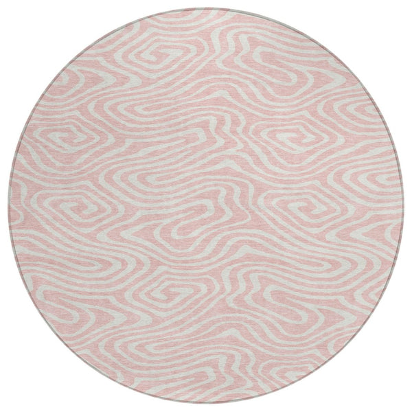 HomeRoots 5' Pink and Gray Abstract Area Rug - Stylish, Washable, Indoor/Outdoor Design for High-Traffic Spaces 8' Round 599000