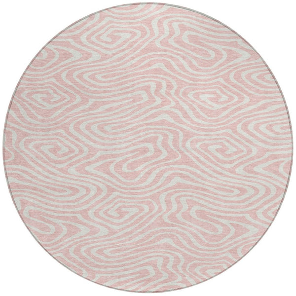 Homeroots 3' Artichoke Green Abstract Washable Area Rug For Indoor And Outdoor Spaces - Durable And Stylish 8' Round Polyester 599000