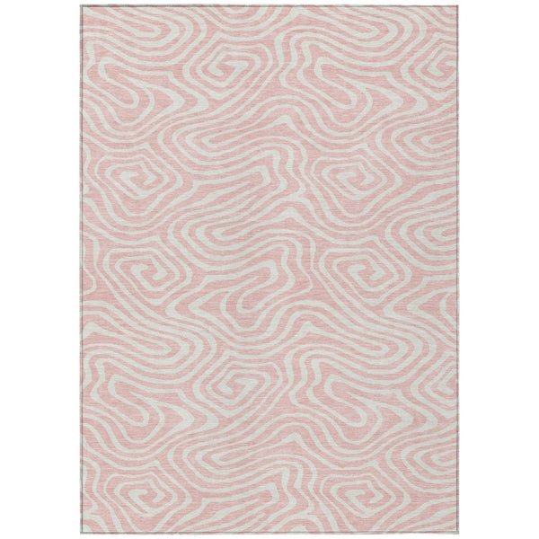 HomeRoots 5' Pink and Gray Abstract Area Rug - Stylish, Washable, Indoor/Outdoor Design for High-Traffic Spaces 10' X 14' 599003