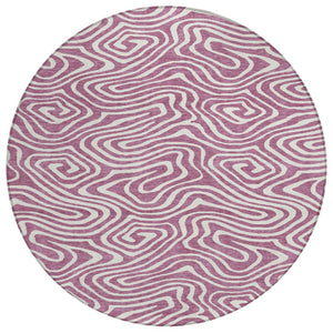 HomeRoots 5' Stylish Plum and Ivory Abstract Area Rug - Durable, Washable, Indoor-Outdoor Versatile Decor 8' Round 599006