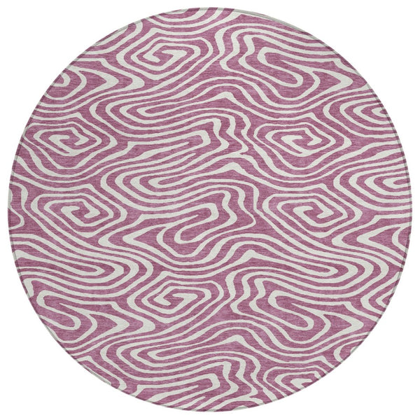 HomeRoots 5' Stylish Plum and Ivory Abstract Area Rug - Durable, Washable, Indoor-Outdoor Versatile Decor 8' Round 599006