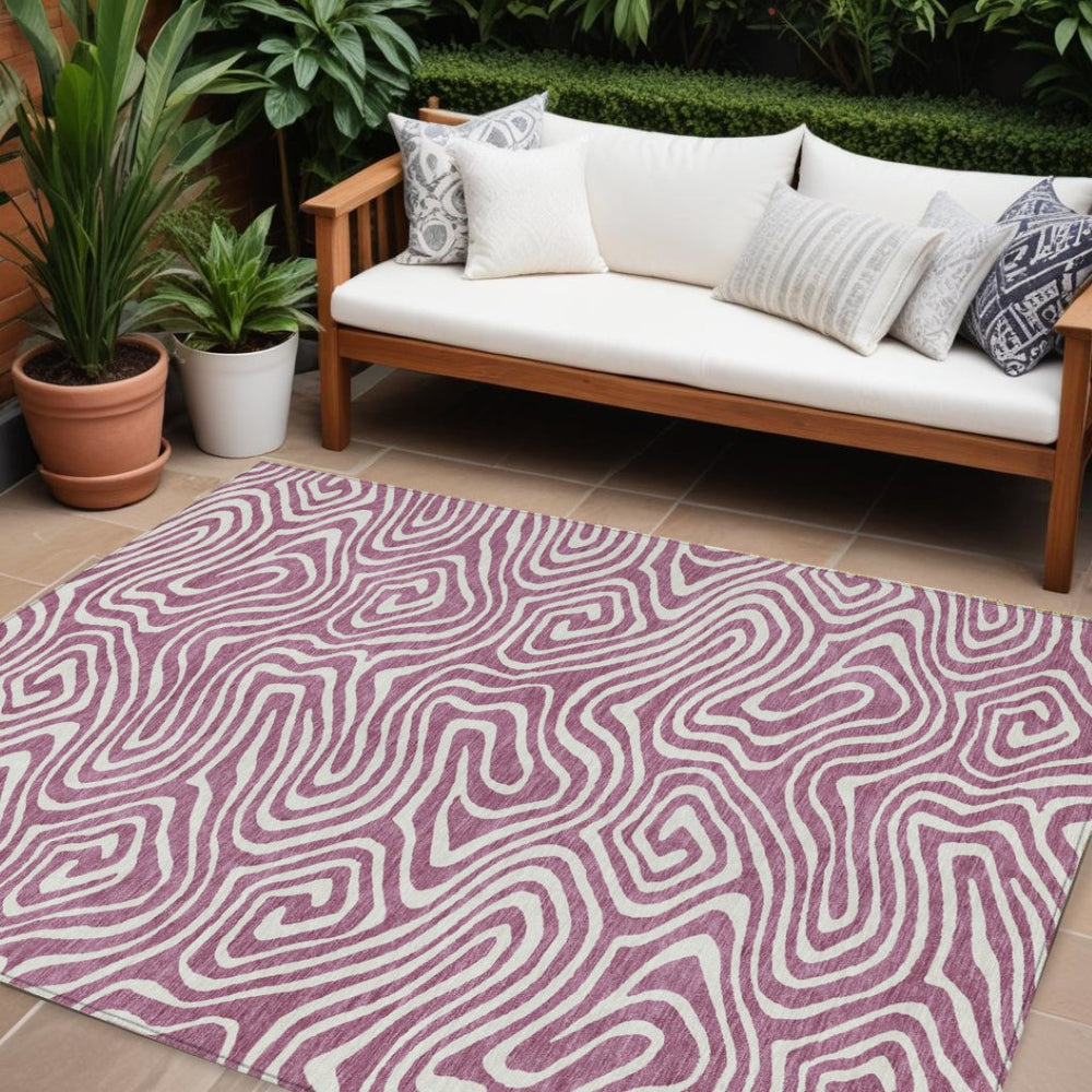 HomeRoots 9' X 12' Abstract Plum and Ivory Area Rug - Stylish, Washable, Durable for Indoor & Outdoor Spaces 599008