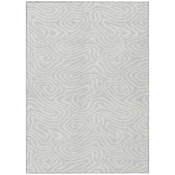 HomeRoots 5' Modern Silver and Gray Abstract Area Rug - Durable, Machine Washable for Indoor and Outdoor Use 5' X 8' 599011