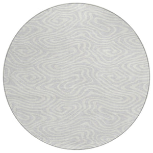 HomeRoots 5' Modern Silver and Gray Abstract Area Rug - Durable, Machine Washable for Indoor and Outdoor Use 8' Round 599012