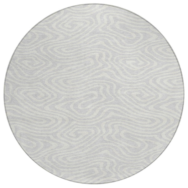 HomeRoots 5' Modern Silver and Gray Abstract Area Rug - Durable, Machine Washable for Indoor and Outdoor Use 8' Round 599012