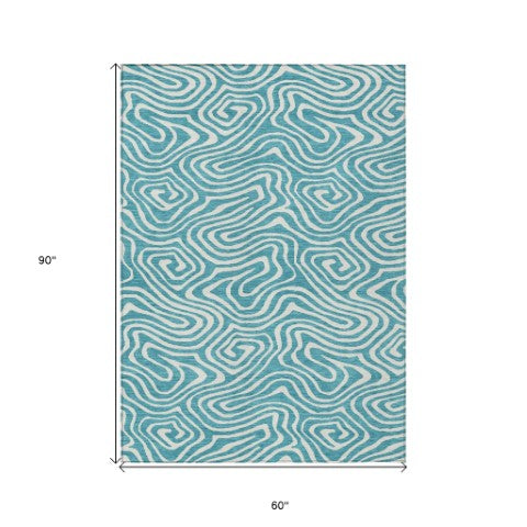 Homeroots 3' Artichoke Green Abstract Washable Area Rug For Indoor And Outdoor Spaces - Durable And Stylish 5' X 8' Polyester 599017