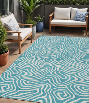 Homeroots 3' Artichoke Green Abstract Washable Area Rug For Indoor And Outdoor Spaces - Durable And Stylish 5' X 8' Polyester 599017
