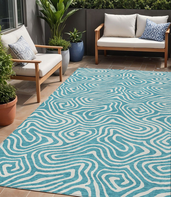 Homeroots 3' Artichoke Green Abstract Washable Area Rug For Indoor And Outdoor Spaces - Durable And Stylish 5' X 8' Polyester 599017