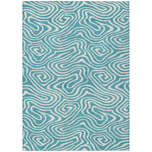HomeRoots 5' Teal Blue and Ivory Abstract Area Rug - Stylish, Washable, Slip-Resistant for Indoor/Outdoor Use 5' X 8' 599017