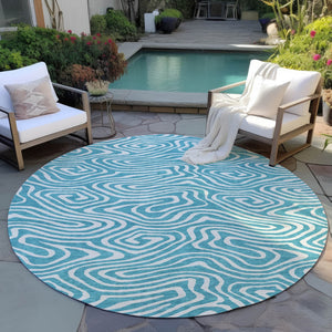 Homeroots 3' Artichoke Green Abstract Washable Area Rug For Indoor And Outdoor Spaces - Durable And Stylish 8' Round Polyester 599018