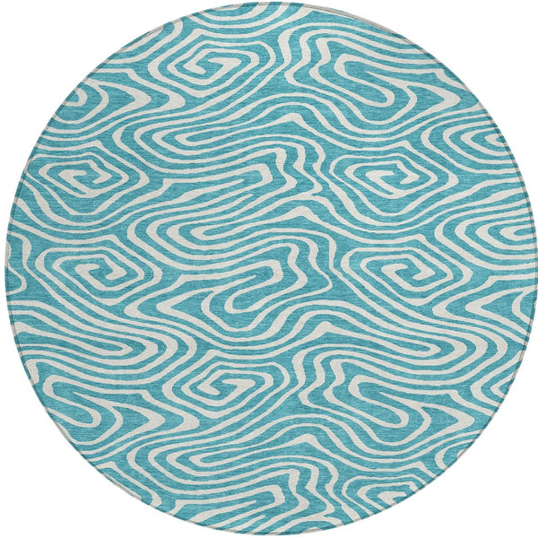 Homeroots 3' Artichoke Green Abstract Washable Area Rug For Indoor And Outdoor Spaces - Durable And Stylish 8' Round Polyester 599018