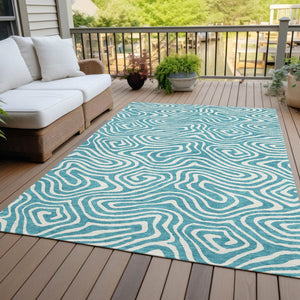 Homeroots 3' Artichoke Green Abstract Washable Area Rug For Indoor And Outdoor Spaces - Durable And Stylish 8' X 10' Polyester 599019