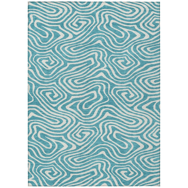 HomeRoots 5' Teal Blue and Ivory Abstract Area Rug - Stylish, Washable, Slip-Resistant for Indoor/Outdoor Use 8' X 10' 599019