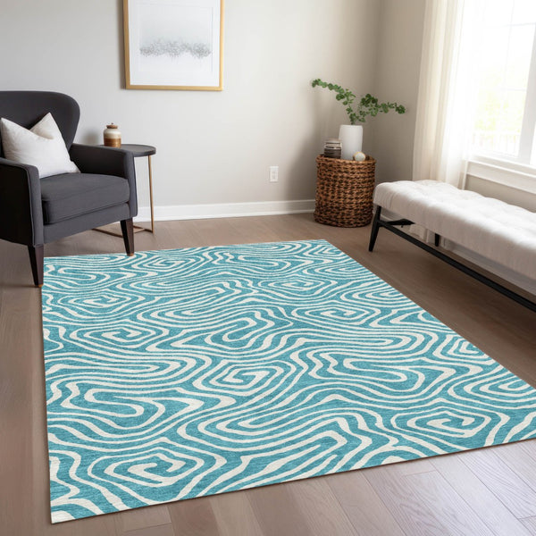 Homeroots 3' Artichoke Green Abstract Washable Area Rug For Indoor And Outdoor Spaces - Durable And Stylish 8' X 10' Polyester 599019