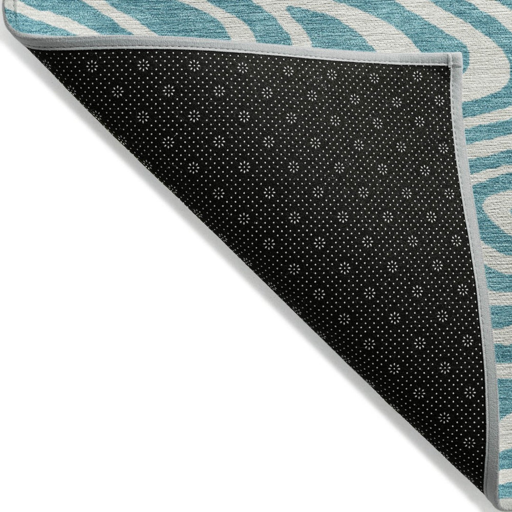 HomeRoots 5' Teal Blue and Ivory Abstract Area Rug - Stylish, Washable, Slip-Resistant for Indoor/Outdoor Use 10' X 14' 599021