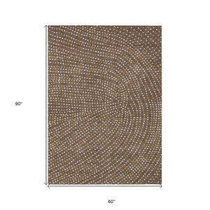 Homeroots 3' Stylish Brown Gold And Ivory Polka Dot Washable Area Rug For Indoor And Outdoor Spaces 5' X 8' Polyester 599029