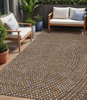 Homeroots 3' Stylish Brown Gold And Ivory Polka Dot Washable Area Rug For Indoor And Outdoor Spaces 5' X 8' Polyester 599029