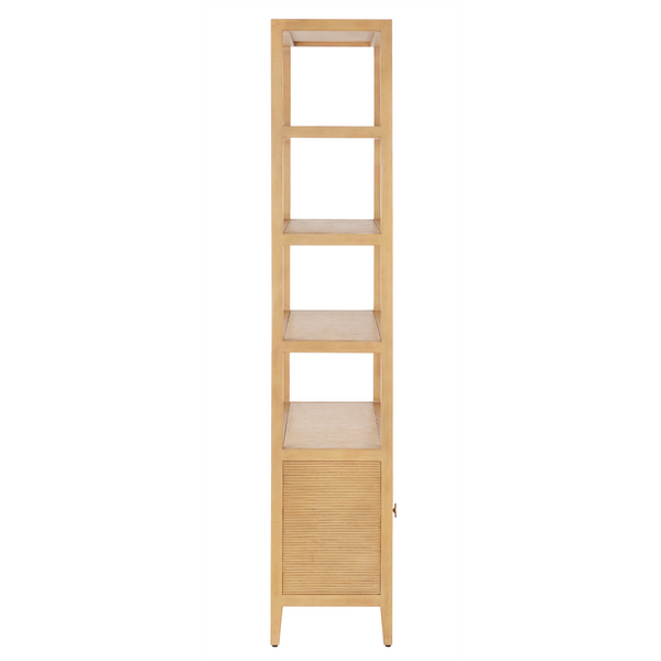 Santos Vintage Navy Storage Etagere - Stylish Mahogany with Rattan for Elegant Home Organization