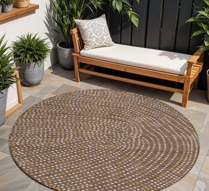 Homeroots 3' Stylish Brown Gold And Ivory Polka Dot Washable Area Rug For Indoor And Outdoor Spaces 8' Round Polyester 599030