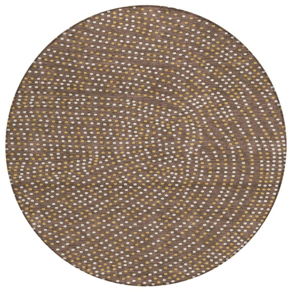 HomeRoots 5' Durable Polka Dot Area Rug in Brown, Gold & Ivory - Washable for Indoor & Outdoor Spaces 8' Round 599030