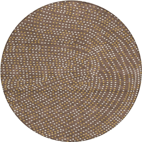 Homeroots 3' Stylish Brown Gold And Ivory Polka Dot Washable Area Rug For Indoor And Outdoor Spaces 8' Round Polyester 599030
